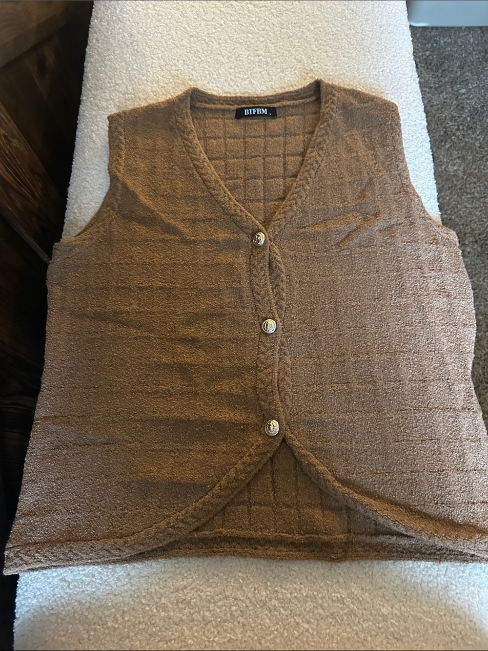 BTFBM Women's Tan Knit Button-Front Vest